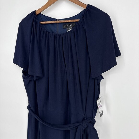 New Jessica Howard Plus Size 22W Navy Blue Keyhole Fit & Flare Dress Jersey Knit - Picture 6 of 12